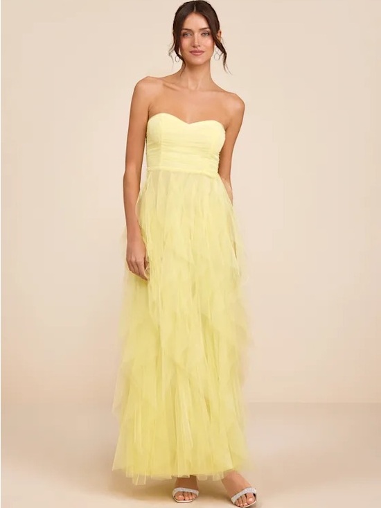 Dresses & Skirts - Lulus Delightful Beauty Yellow Strapless Ruched Ruffled Maxi Dress XXL NEW NWT